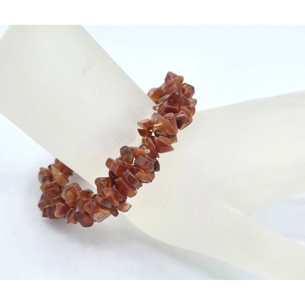 Carnelian Stretch Bracelet Vtg Orange‎ Polished Chip Agate 1/2"